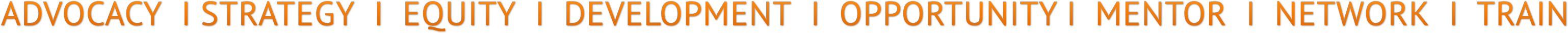 ADVOCACY I STRATEGY I EQUITY I DEVELOPMENT I OPPORTUNITY I MENTOR I NETWORK I TRAIN ADVOCACY I STRATEGY I EQUITY I DEVELOPMENT I OPPORTUNITY I MENTOR I NETWORK I TRAIN